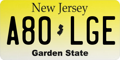 NJ license plate A80LGE