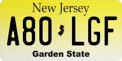 NJ license plate A80LGF