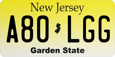NJ license plate A80LGG