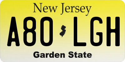 NJ license plate A80LGH