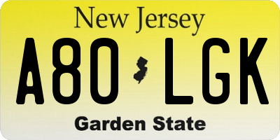 NJ license plate A80LGK