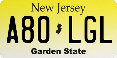 NJ license plate A80LGL