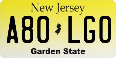NJ license plate A80LGO