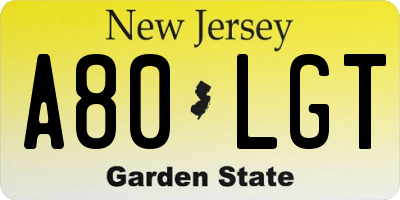 NJ license plate A80LGT