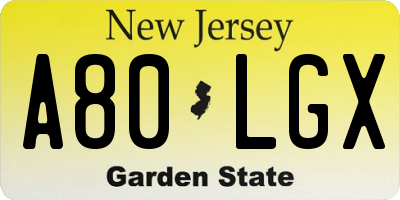 NJ license plate A80LGX