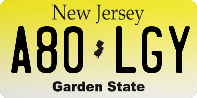 NJ license plate A80LGY