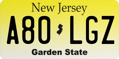 NJ license plate A80LGZ