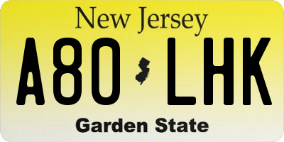 NJ license plate A80LHK