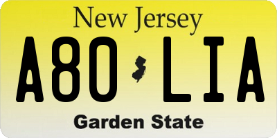 NJ license plate A80LIA