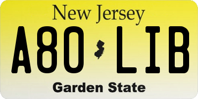NJ license plate A80LIB