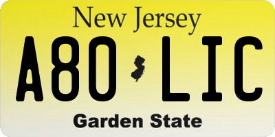 NJ license plate A80LIC