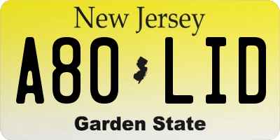 NJ license plate A80LID