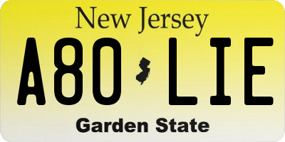 NJ license plate A80LIE