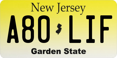 NJ license plate A80LIF