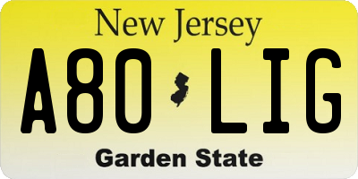 NJ license plate A80LIG