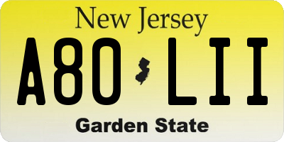 NJ license plate A80LII
