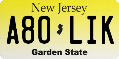 NJ license plate A80LIK