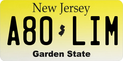 NJ license plate A80LIM