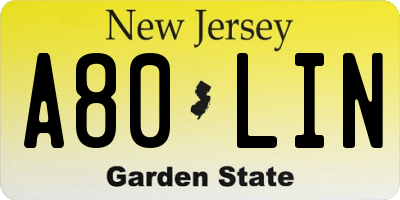 NJ license plate A80LIN