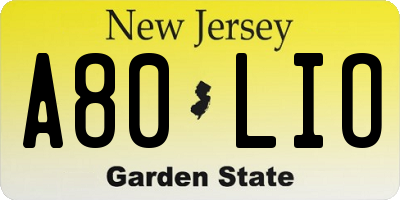 NJ license plate A80LIO
