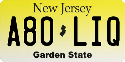 NJ license plate A80LIQ