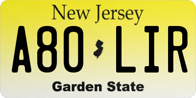 NJ license plate A80LIR
