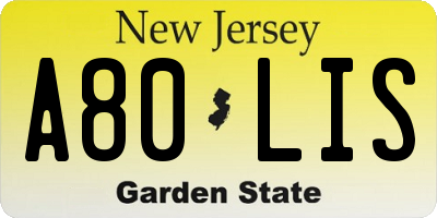 NJ license plate A80LIS