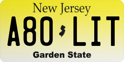 NJ license plate A80LIT