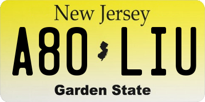 NJ license plate A80LIU