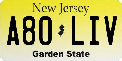 NJ license plate A80LIV