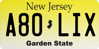 NJ license plate A80LIX
