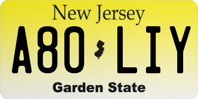 NJ license plate A80LIY