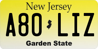 NJ license plate A80LIZ