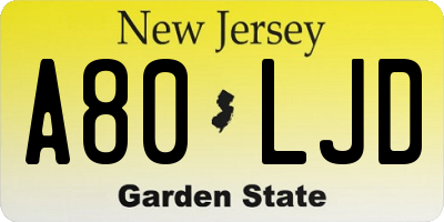 NJ license plate A80LJD
