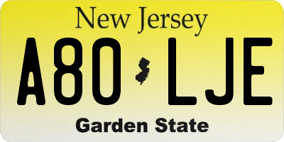 NJ license plate A80LJE