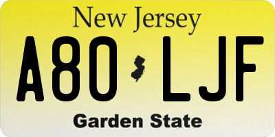 NJ license plate A80LJF