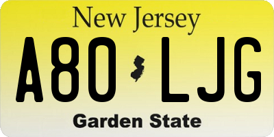 NJ license plate A80LJG