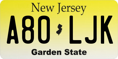 NJ license plate A80LJK