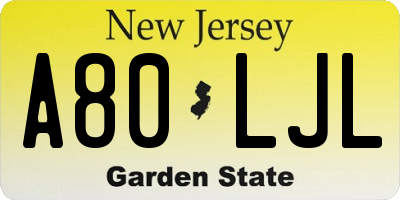 NJ license plate A80LJL