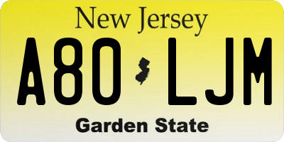 NJ license plate A80LJM