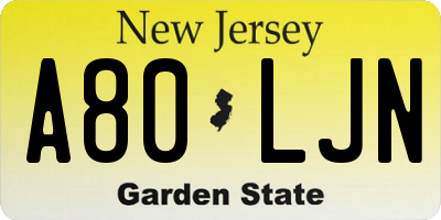 NJ license plate A80LJN