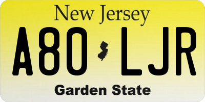 NJ license plate A80LJR