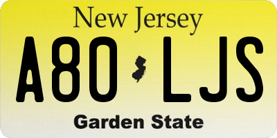 NJ license plate A80LJS