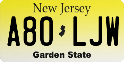 NJ license plate A80LJW
