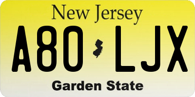 NJ license plate A80LJX