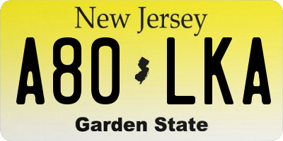 NJ license plate A80LKA