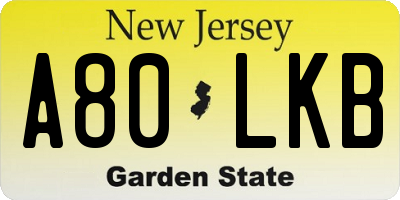 NJ license plate A80LKB