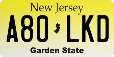 NJ license plate A80LKD