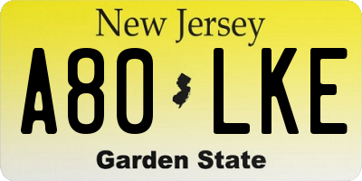 NJ license plate A80LKE