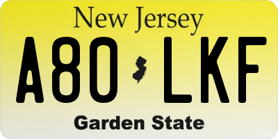 NJ license plate A80LKF